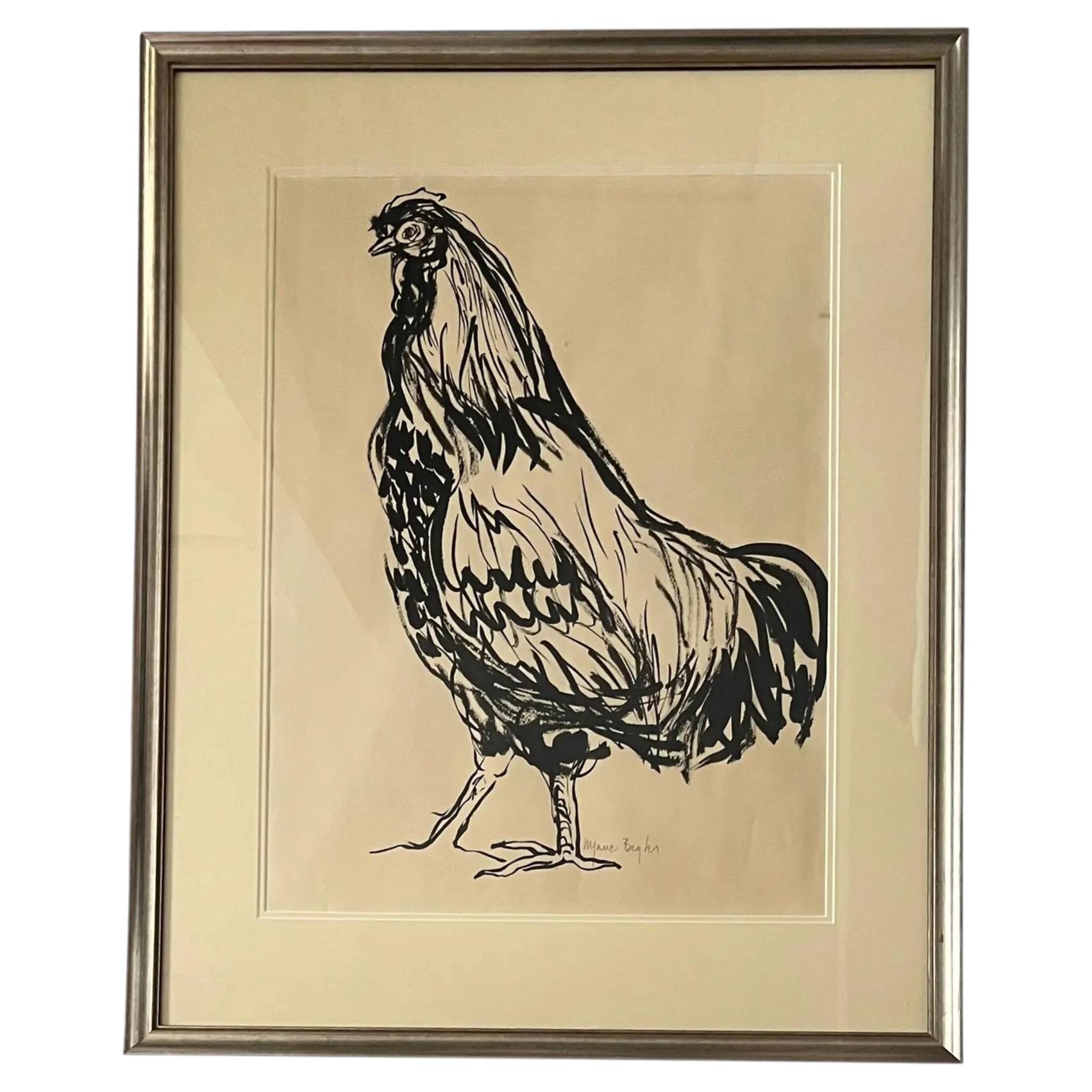 Mary Jane Bigler (American 1909 - 1995) Sumi Ink Drawing of a Rooster