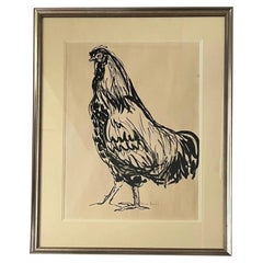 Mary Jane Bigler (americana, 1909 - 1995) Disegno di un gallo a inchiostro Sumi