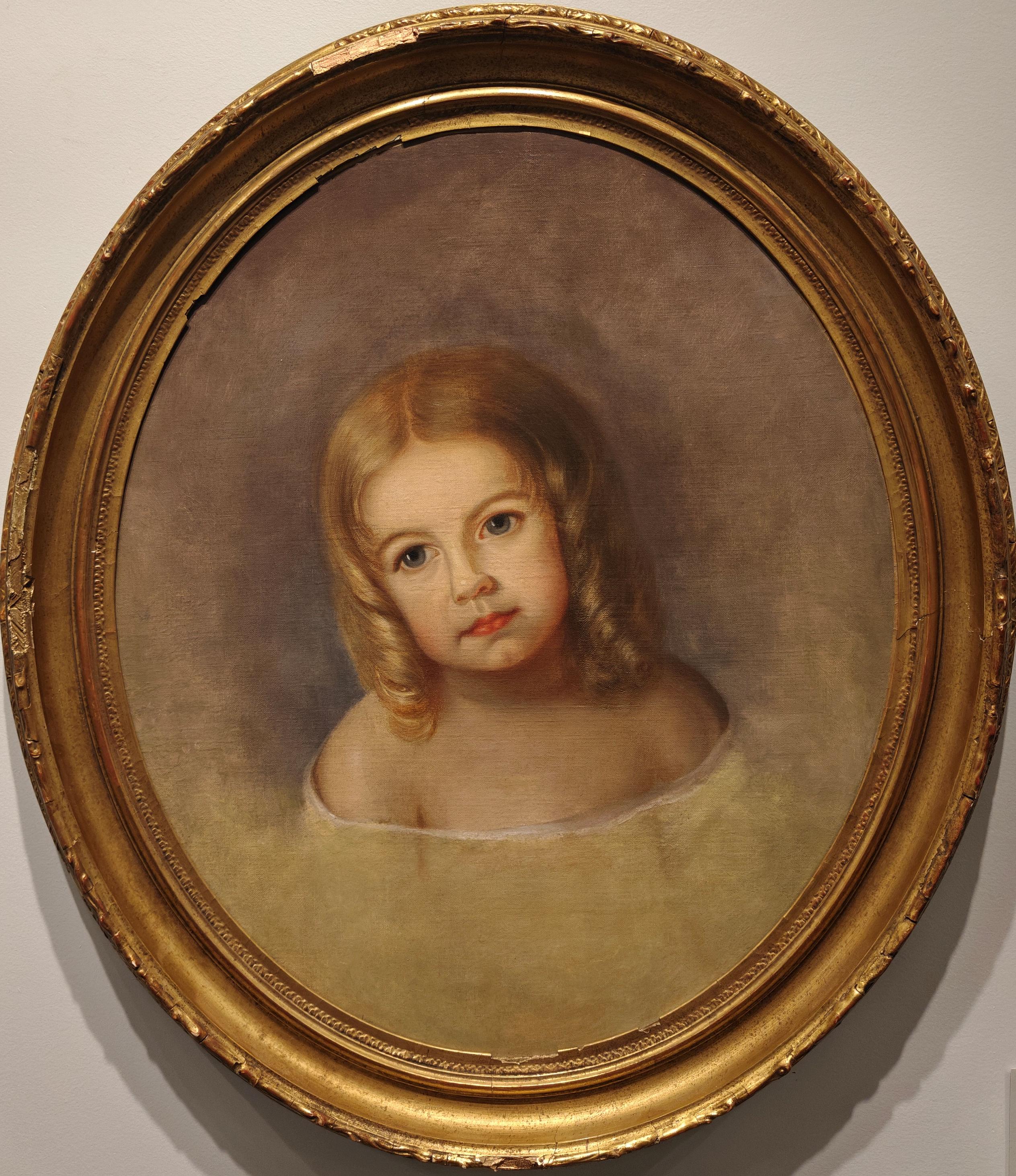 Mary Jane Peale
Portrait de Fanny Adams, 1857
Une photographie scannée du dos de la toile prise avant le regarnissage montre l'inscription "Fanny Adams / peint par / Mary J. Peale / Pottsville / 1857"
Huile sur toile
20 x 17 pouces


Née à New York