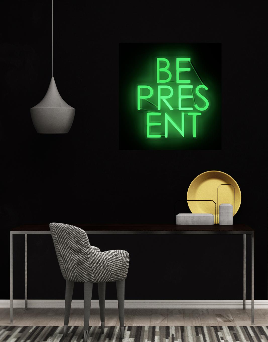 be present  - neon art work - Sculpture by Mary Jo McGonagle