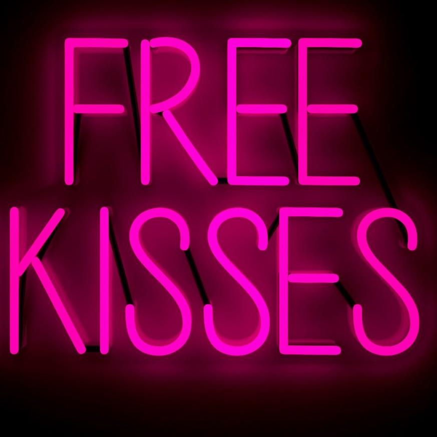 Free kisses - neon art work - Black Figurative Sculpture by Mary Jo McGonagle