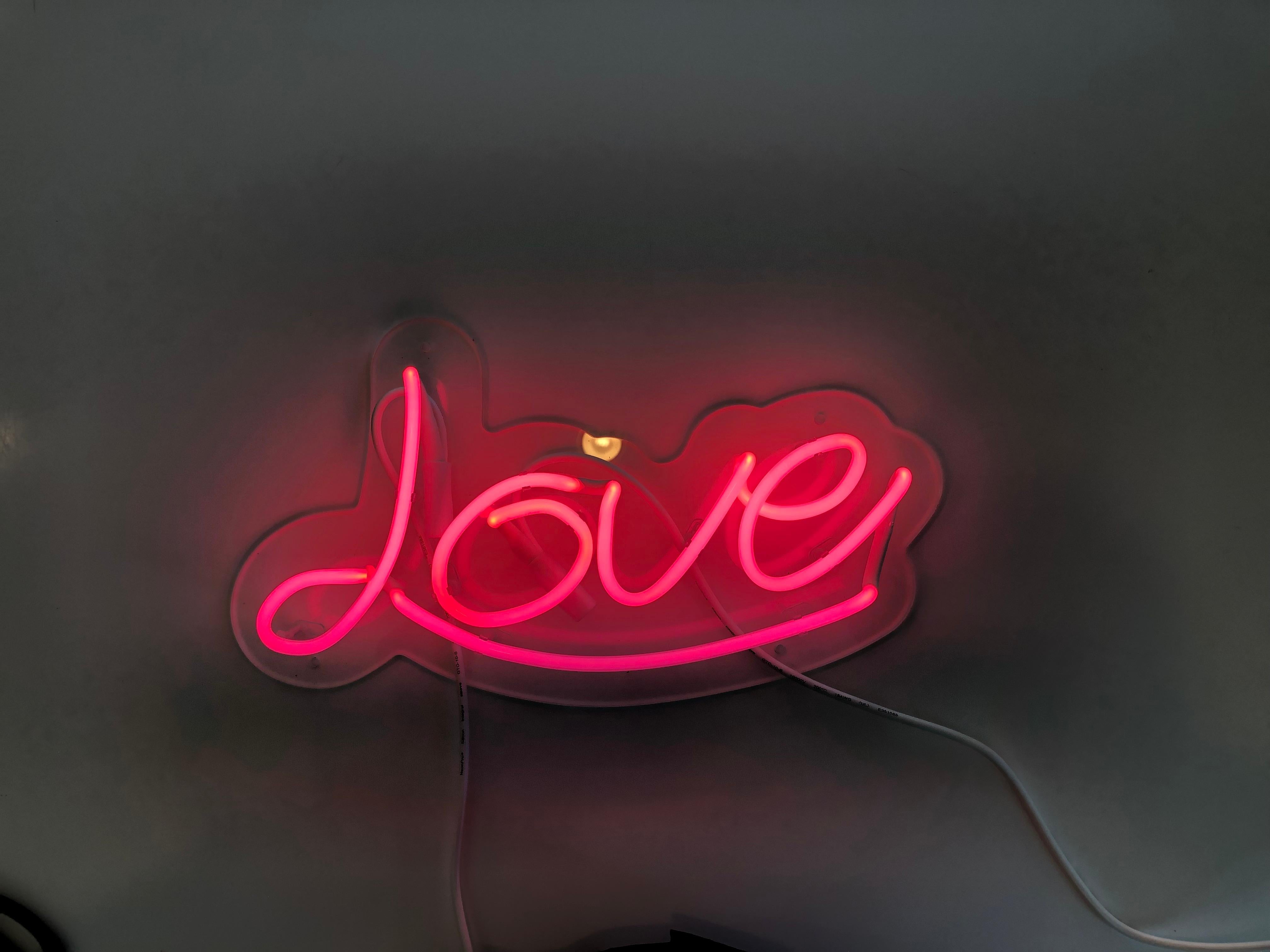 Love - neon sign art - Sculpture by Mary Jo McGonagle