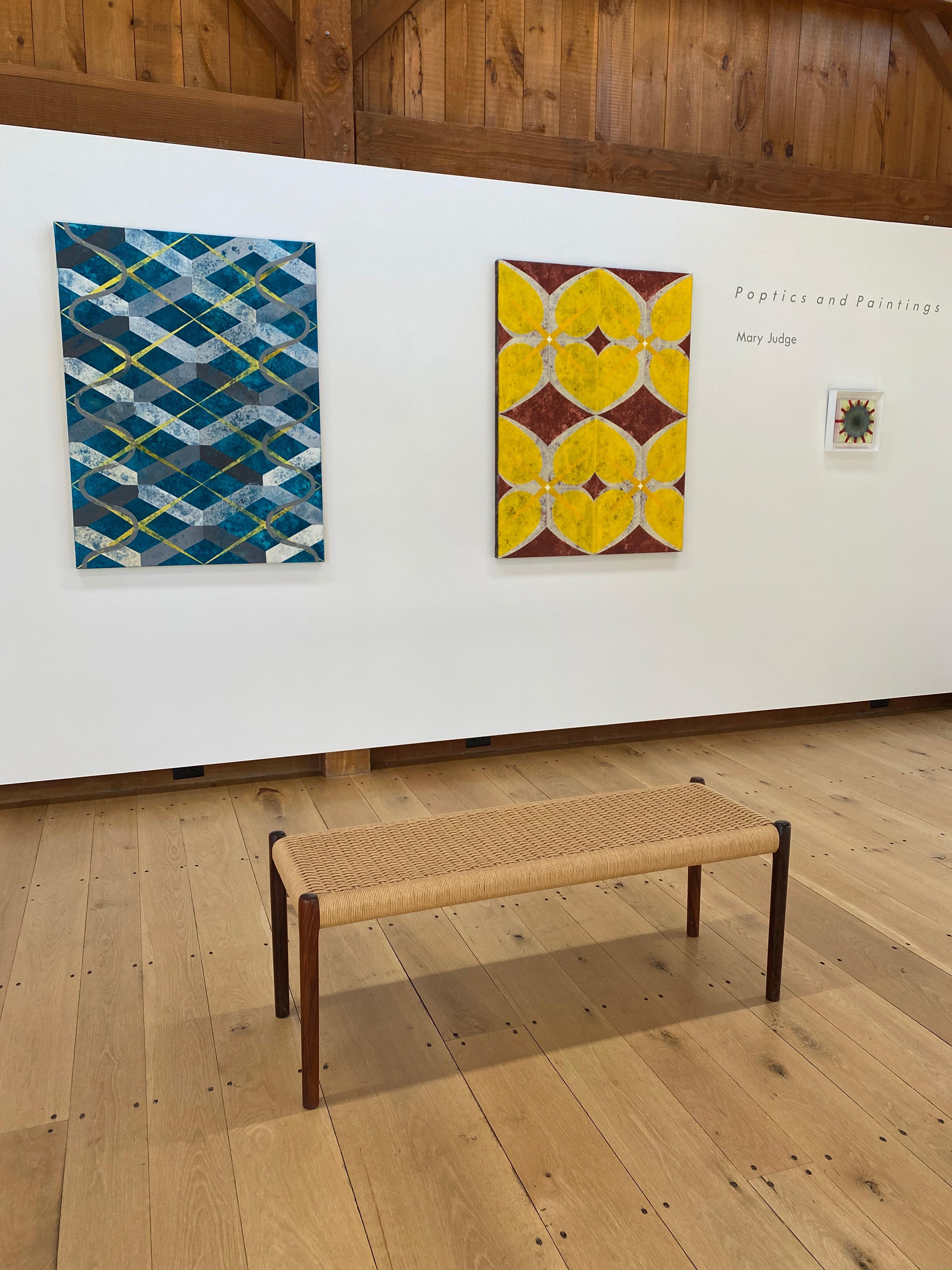 Sogno di un fiume verso il mare - Disegno geometrico astratto giallo turchese, 2020 - Painting Contemporaneo di Mary Judge