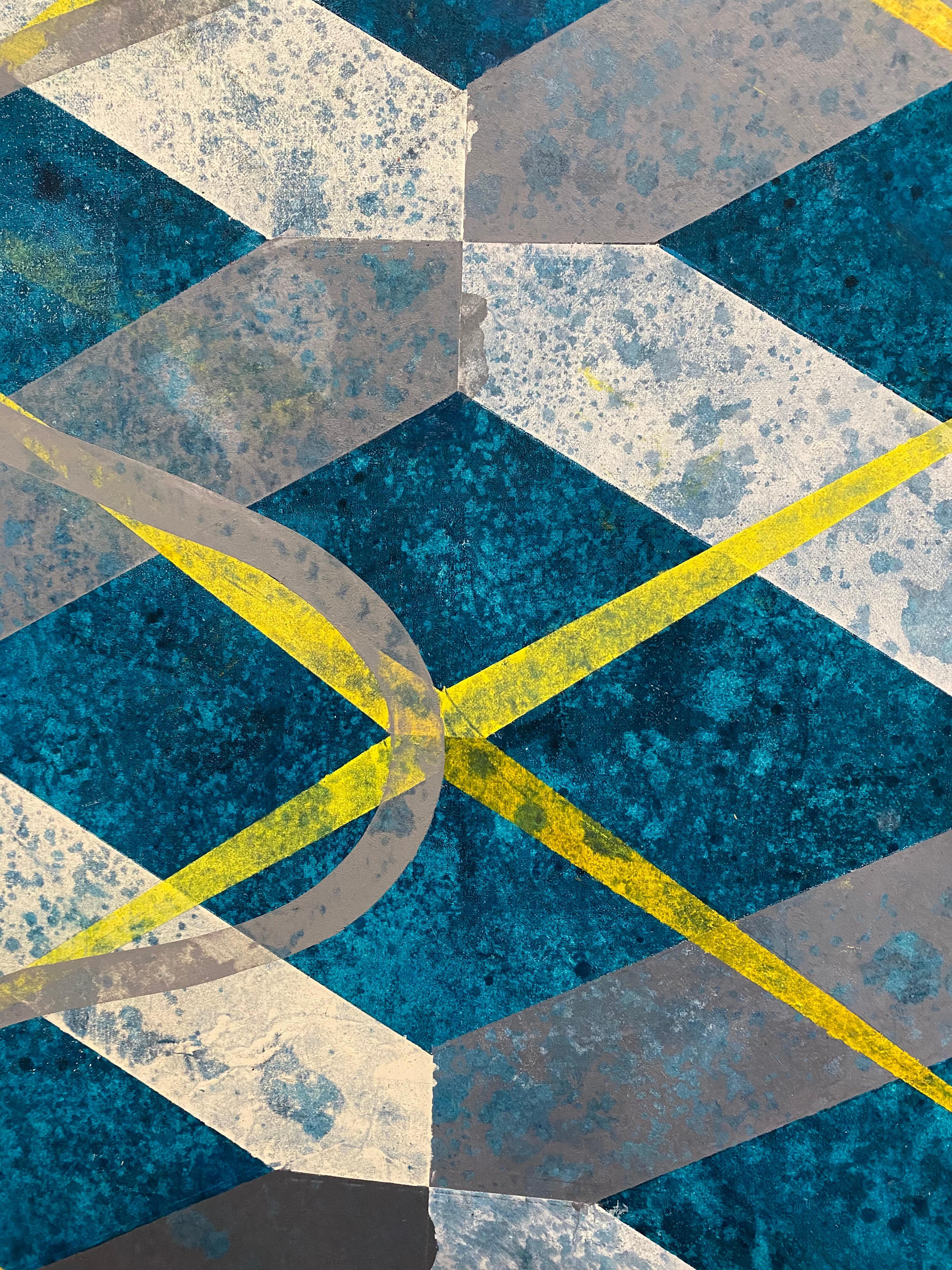 Sogno di un fiume verso il mare - Disegno geometrico astratto giallo turchese, 2020 in vendita 1