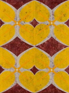 Re dei fiori II - Motivo geometrico giallo oro rosso granato bianco, 2020