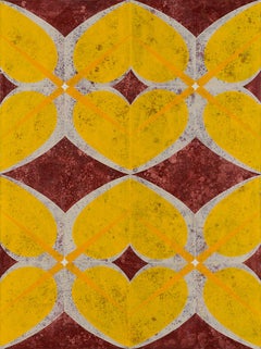 King of Daffs II, Golden Yellow, Garnet Red, White Geometric Pattern Painting