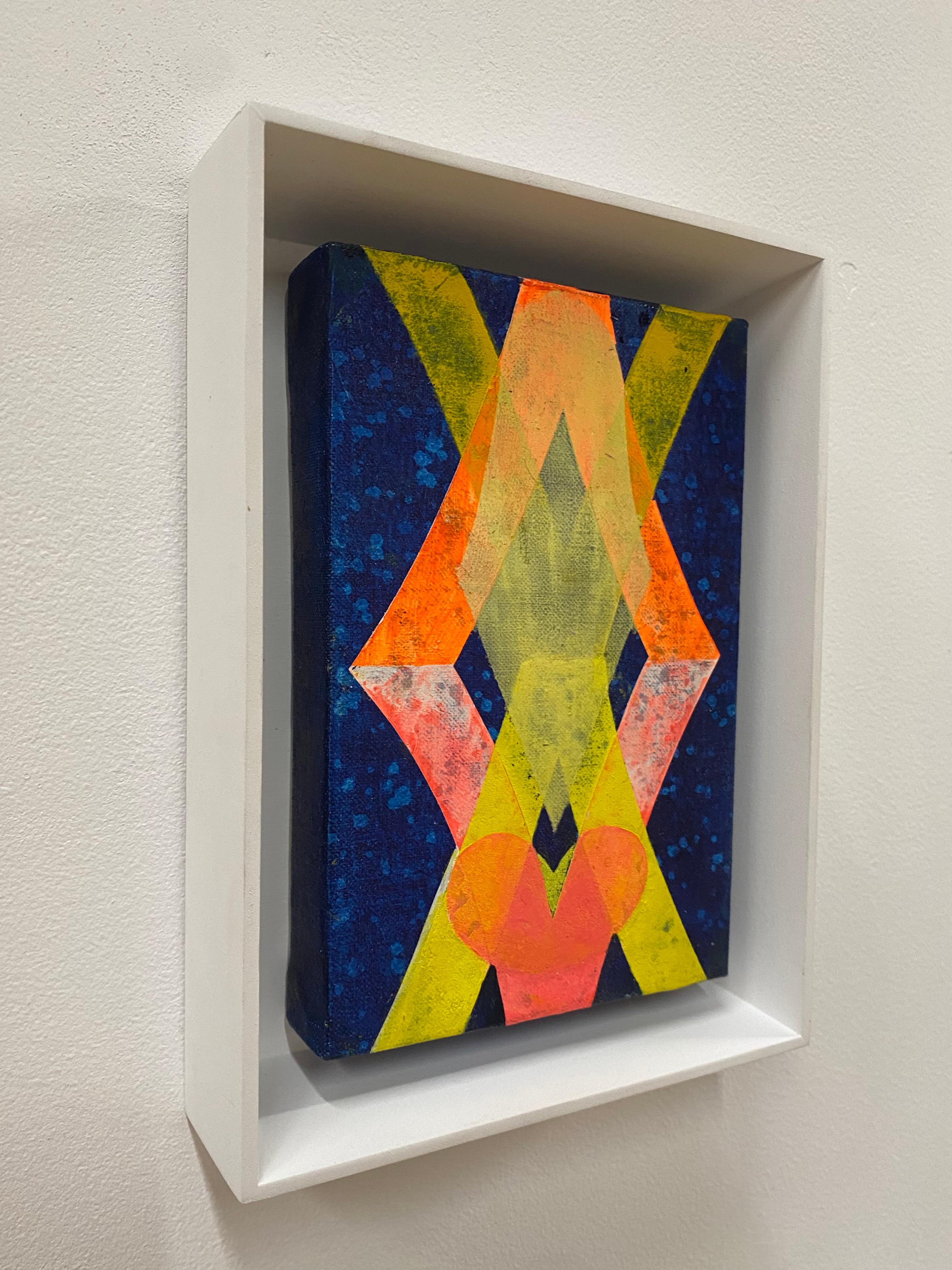 Bacio rosa - Pittura astratta geometrica contemporanea Giallo neon blu rosa, 2020 in vendita 2