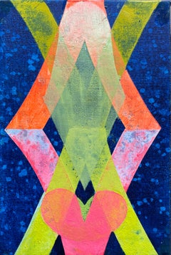 Bacio rosa - Pittura astratta geometrica contemporanea Giallo neon blu rosa, 2020