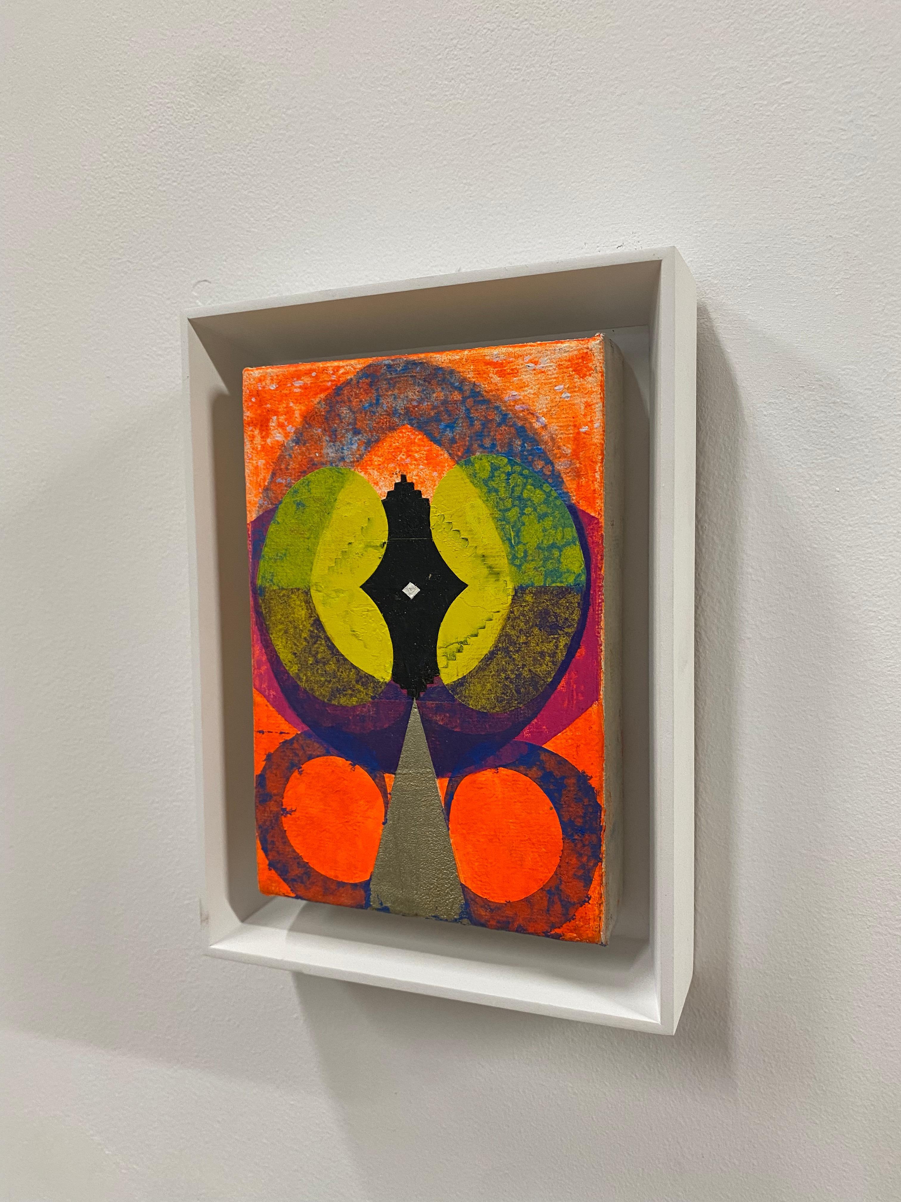 Gemelli gialli - Pittura astratta geometrica giallo neon rosso arancio blu, 2020 in vendita 3