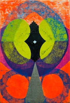 Gemelli gialli - Pittura astratta geometrica giallo neon rosso arancio blu, 2020