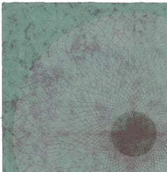 Rose Window Series 49, Large Square Lithography on Handmade Teal Green Paper