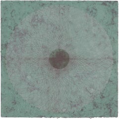 Rose Window Series 49, Large Square Lithography on Handmade Teal Green Paper