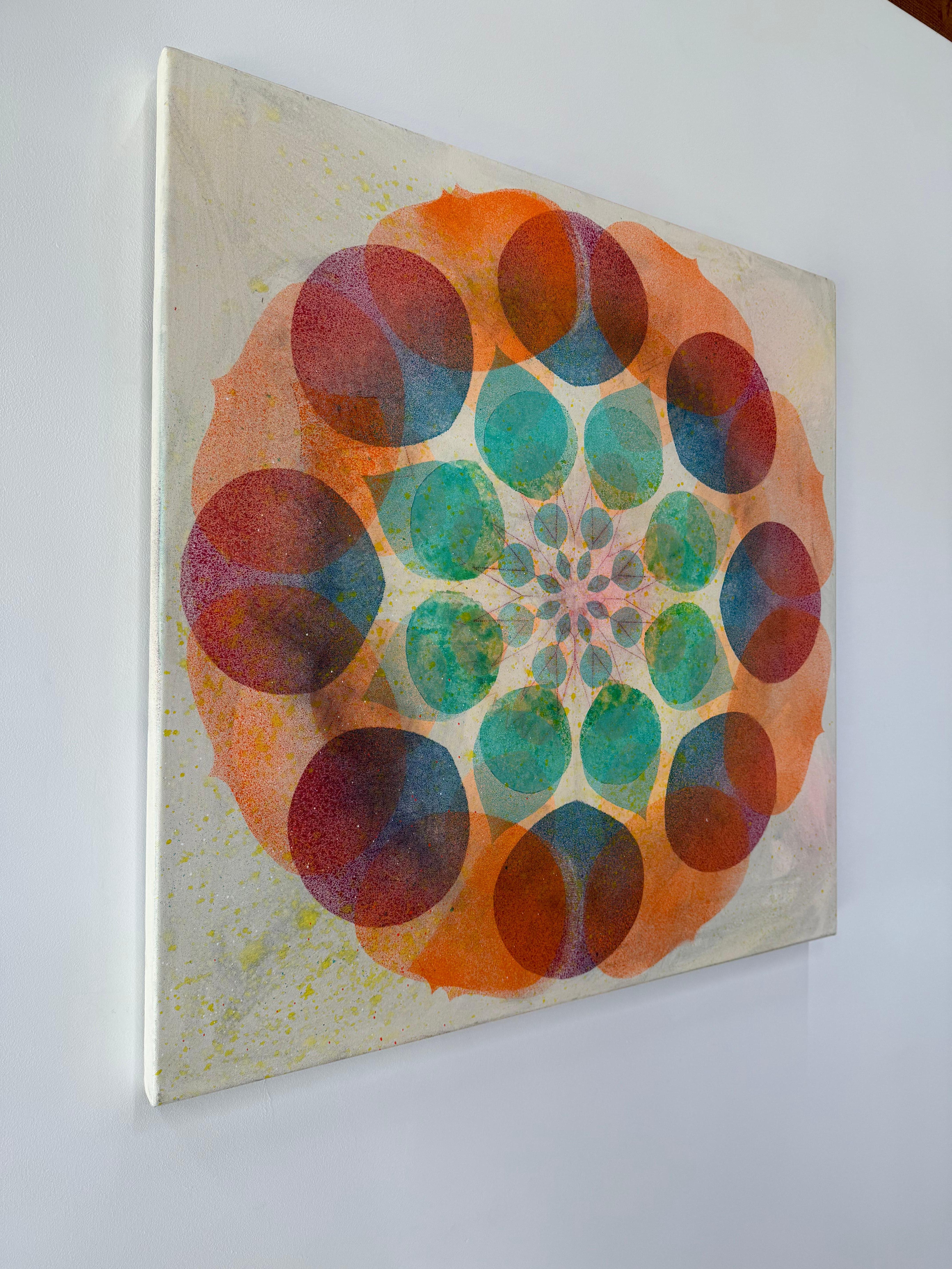 Kaleidoskop Korallenriff - Orange-Blau Geometrisches Blumen-Kreis-Mandala, 2025 im Angebot 5