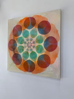 Kaléidoscope Coral Reef - Mandala géométrique en forme de cercle de fleurs orange et bleu, 2025