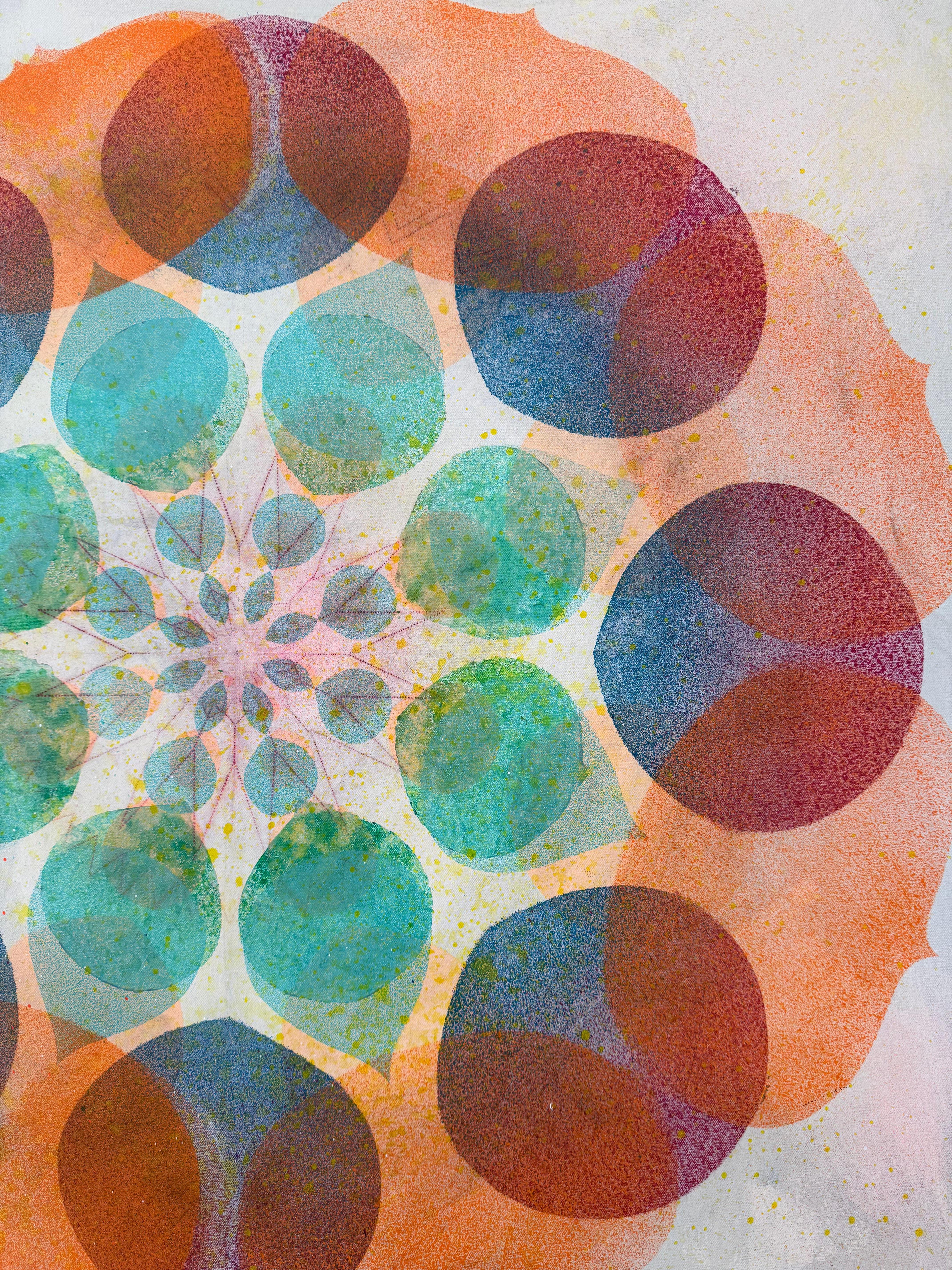 Kaleidoskop Korallenriff - Orange-Blau Geometrisches Blumen-Kreis-Mandala, 2025 im Angebot 4