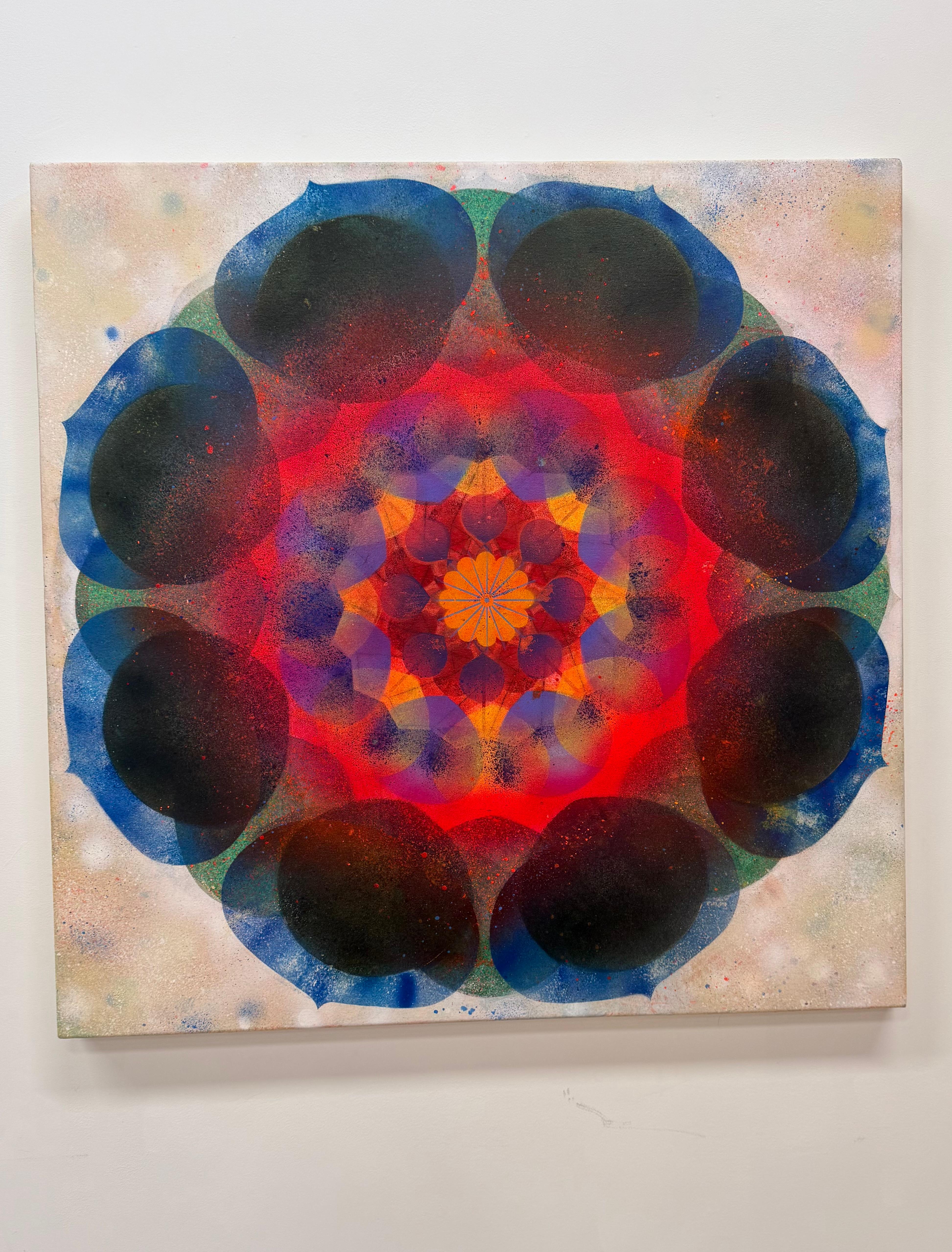 Kaleidoscope - Neon Pink Blue Yellow Geometric Flower Circle Mandala, 2025 For Sale 7
