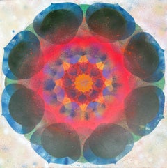 Caleidoscopio - Mandala geométrico circular de flores rosa neón azul amarillo, 2025