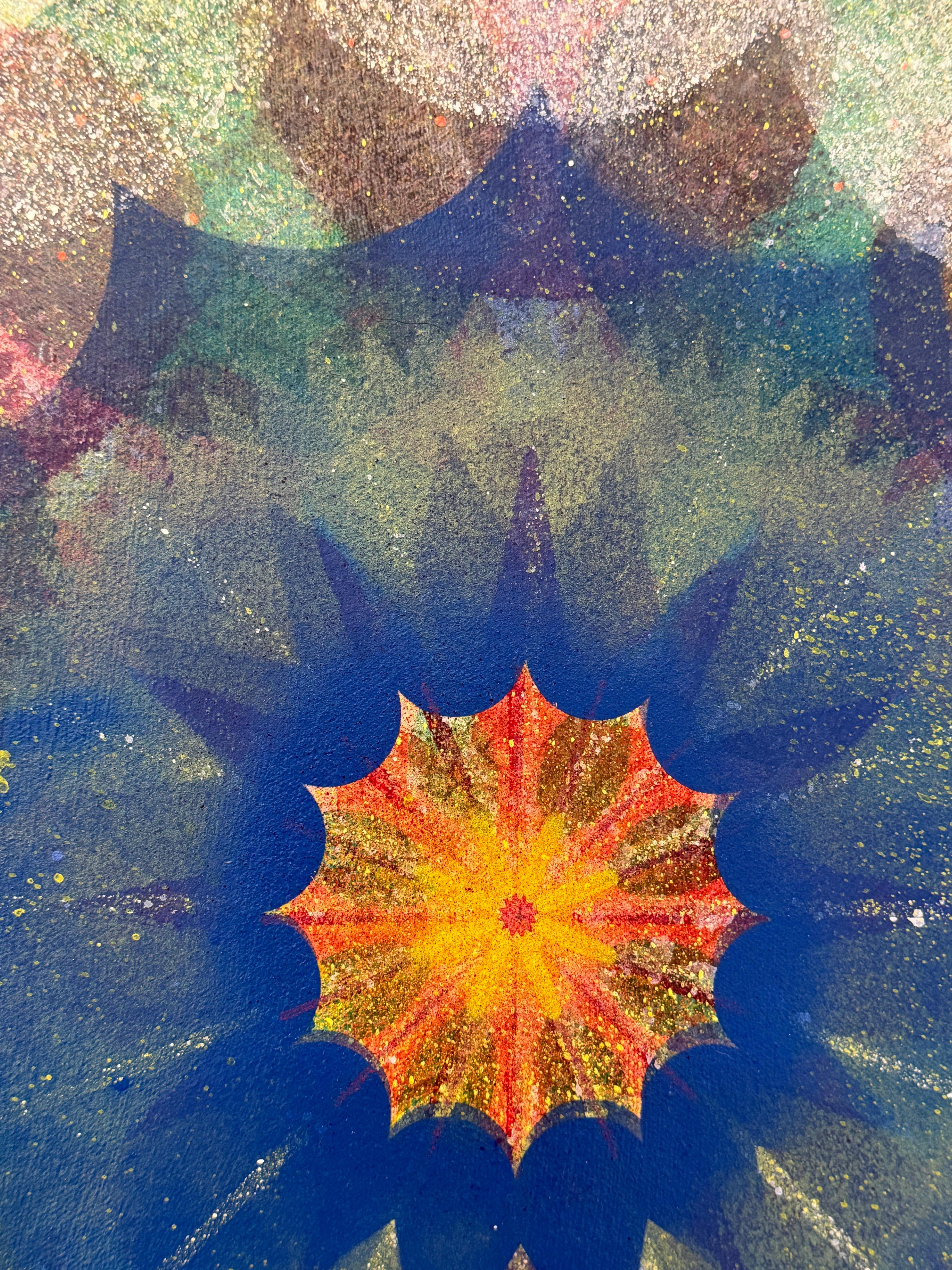 Kaleidoscope Pop Blue Haze - Violet Cerulean Geometric Flower Circle Mandala For Sale 4