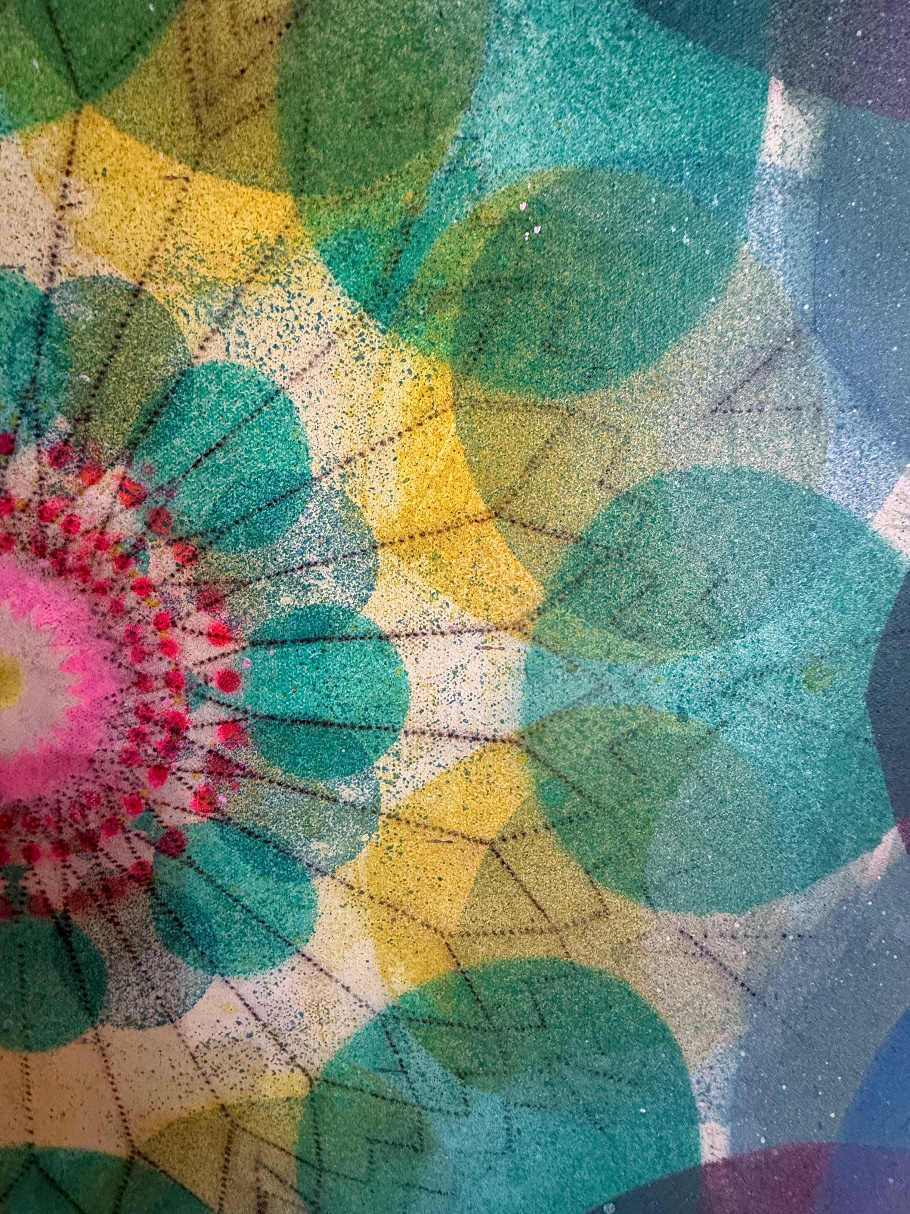 Caleidoscopio Pop Green Haze - Mandala Círculo Geométrico Azul Violeta Amarillo, 2025 en venta 5