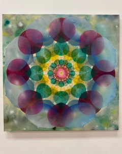 Kaleidoscope Pop Green Haze - Blue Purple Yellow Geometric Circle Mandala, 2025