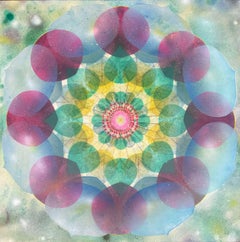 Caleidoscopio Pop Green Haze - Mandala geometrico blu viola giallo, 2025