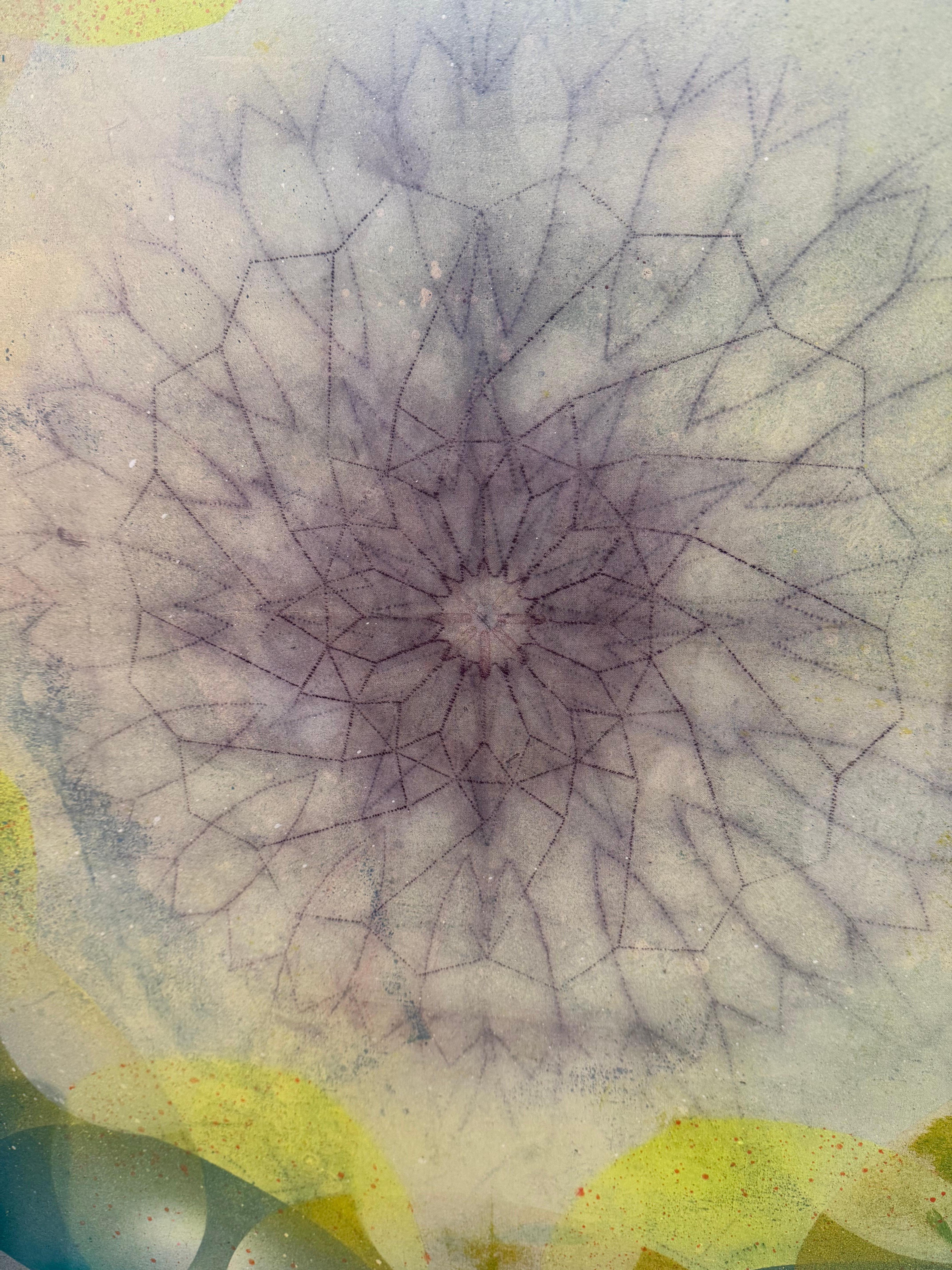 Kaleidoskop Pop Queen Anne - Blau Grün Gelb Geometrisches Blumenmandala, 2025 im Angebot 5