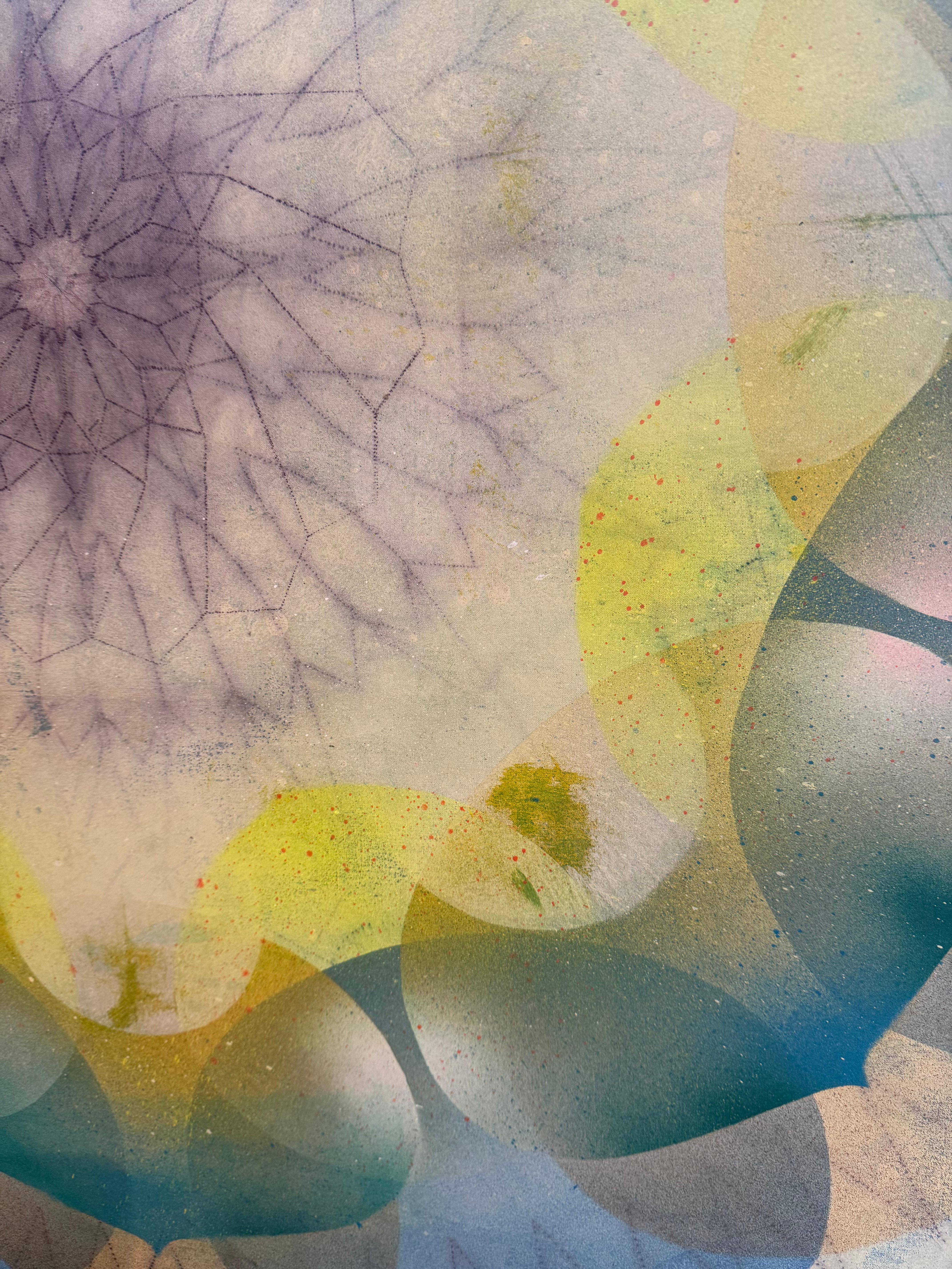 Kaleidoskop Pop Queen Anne - Blau Grün Gelb Geometrisches Blumenmandala, 2025 im Angebot 2