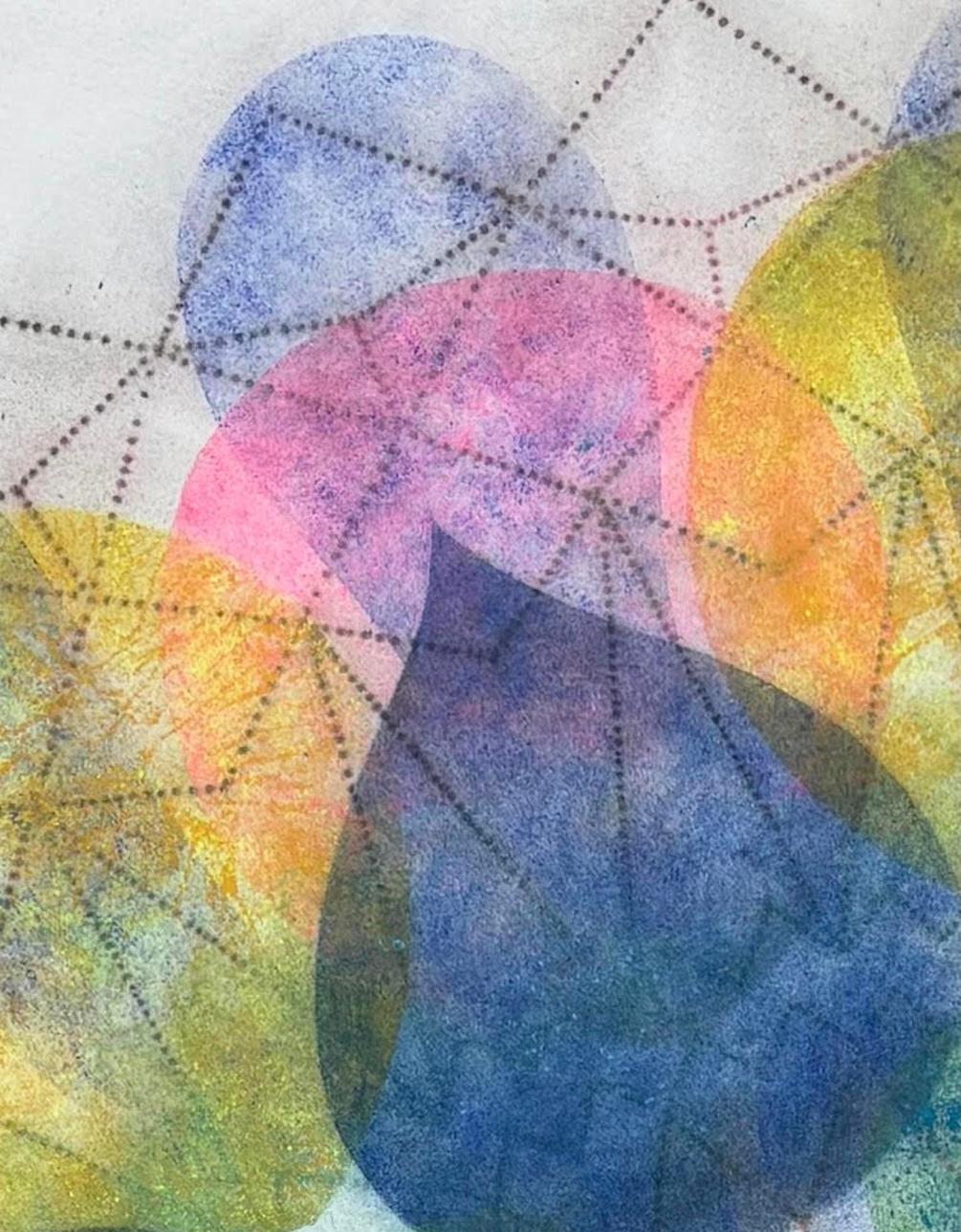 Mary Judge’s Water Mill Pinwheel series #11A exemplifies her mastery of the spolvero technique, in which powdered pigments are sifted through perforated stencils to create luminous, layered compositions. Radiating outward in kaleidoscopic symmetry,