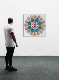 Water Mill Pinwheel Series 11A, Blue+Pink Abstract Geometric Mandala, 30x30in.