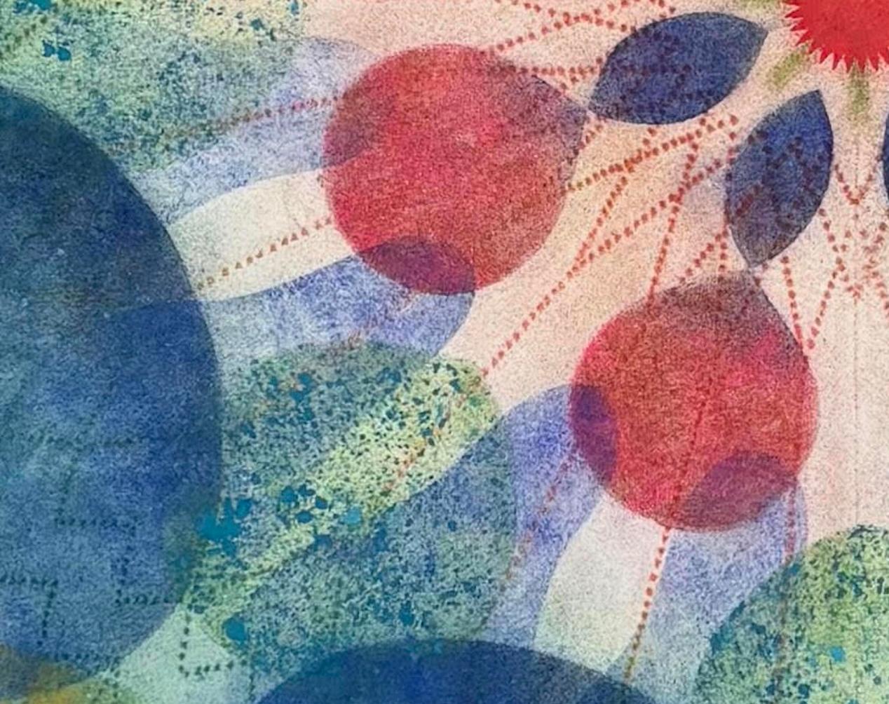 Water Mill Pinwheel Series 11A, Blue+Pink Abstract Geometric Mandala, 30x30in. - Contemporary Painting by Mary Judge