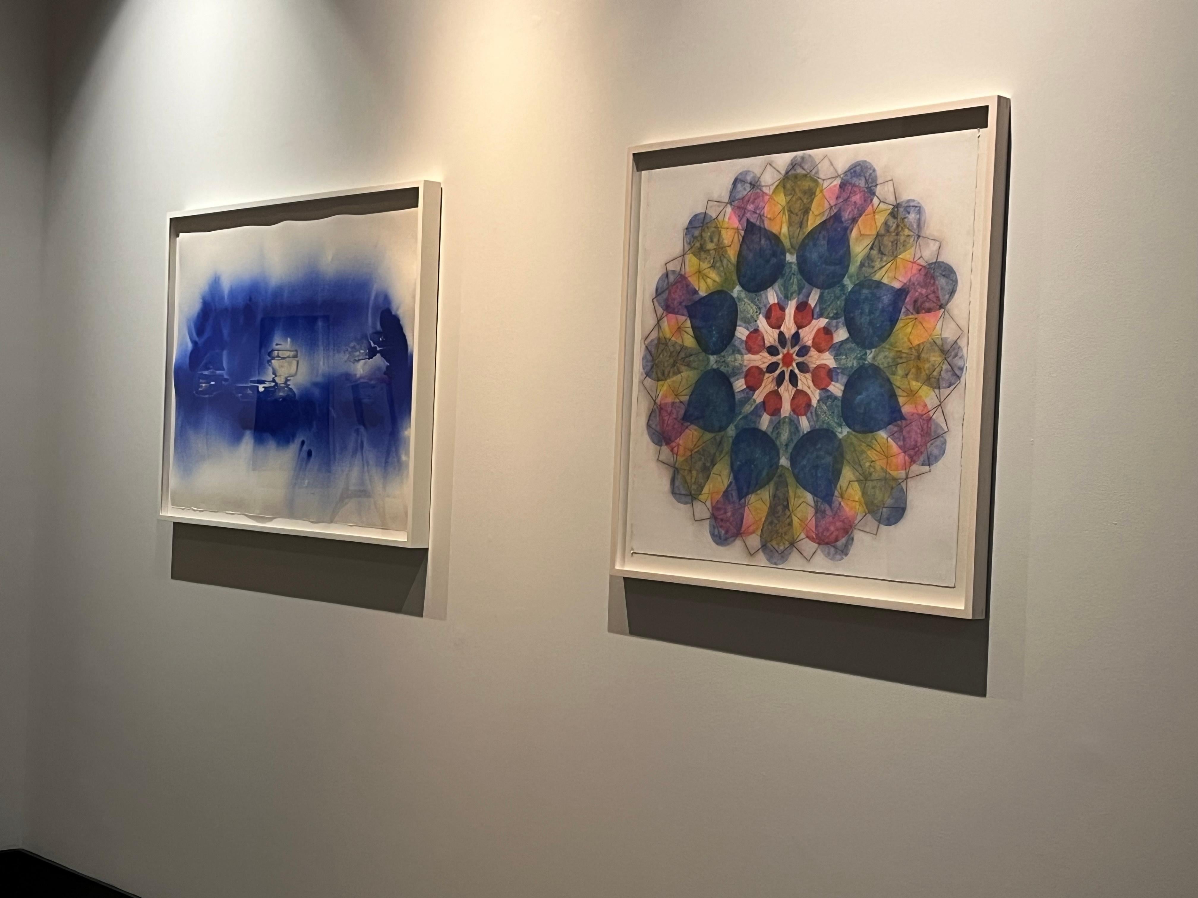 Water Mill Pinwheel Series 11A, Blue+Pink Abstract Geometric Mandala, 30x30in. For Sale 2