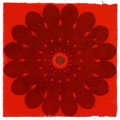 Rose Window 53 – AM Contemporary Blumen-Mandala, Reliefdruck auf rotem Papier, 2006