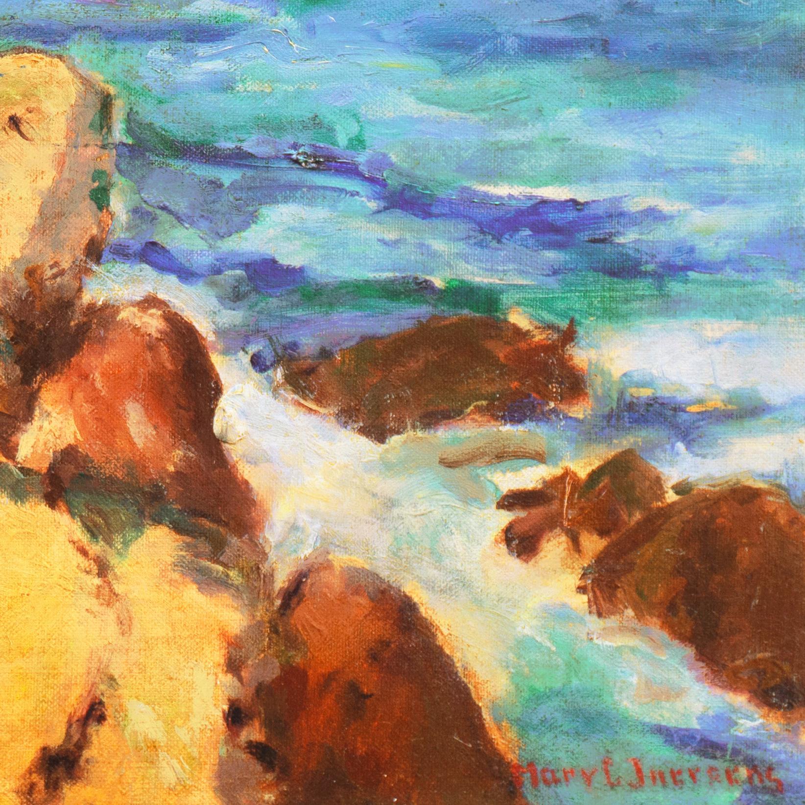 'Coastal Breakers', Post-Impressionist Mid-century Oil, Woman Artist - Painting by Mary Juergens