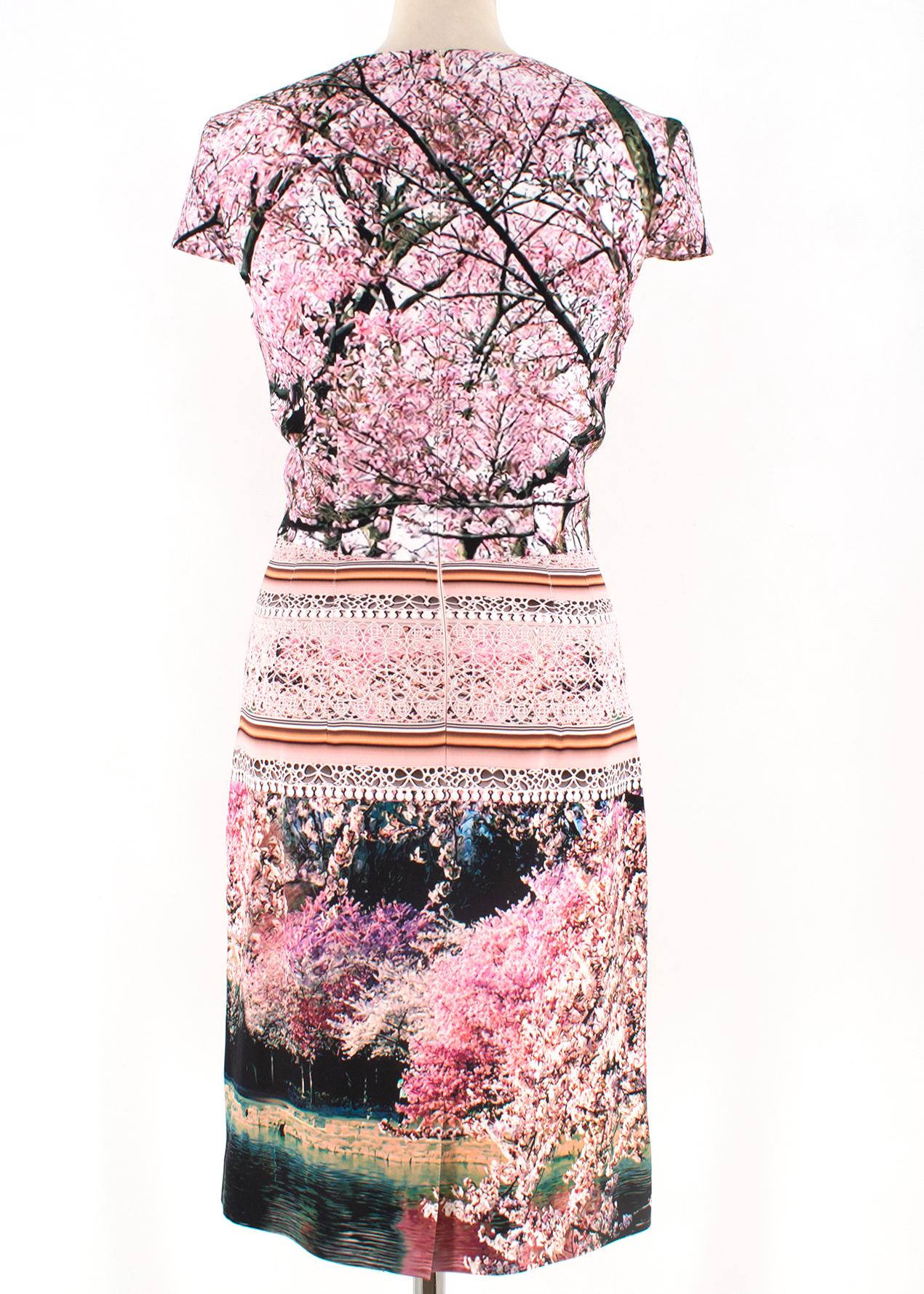 Beige Mary Katrantzoi Cherry Blossom Cap-Sleeve Midi Dress XS 8 