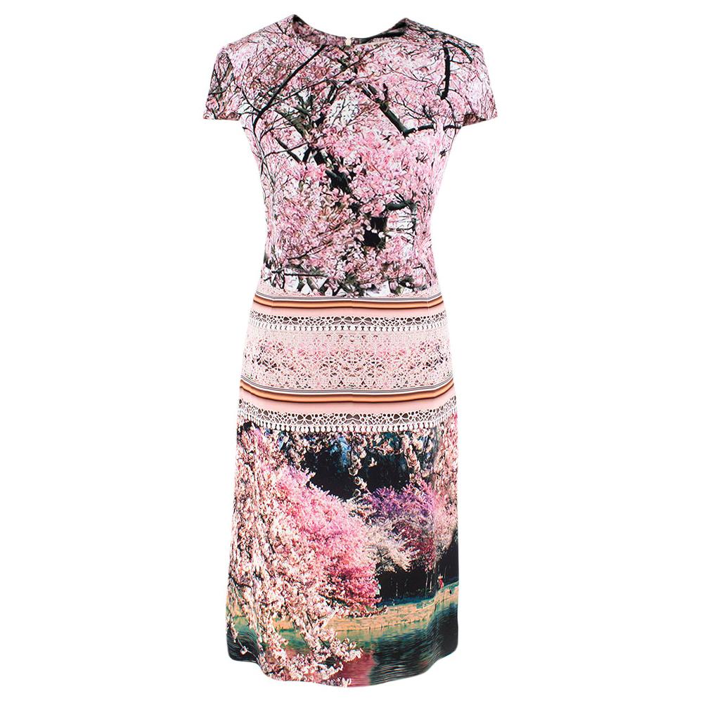 Mary Katrantzoi Cherry Blossom Cap-Sleeve Midi Dress XS 8 