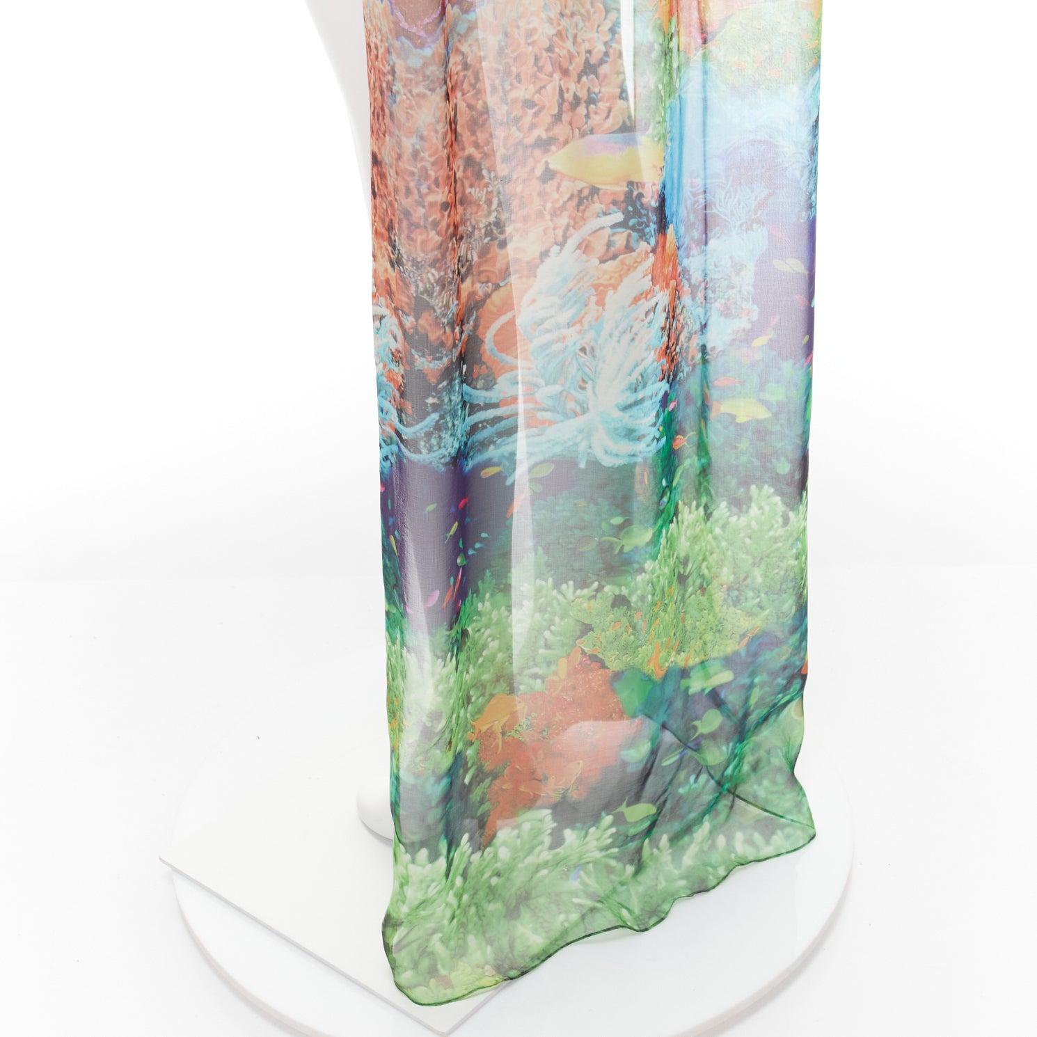 MARY KATRANTZOU 100% silk colourful aquatic print high low sheer top UK8 S For Sale 5