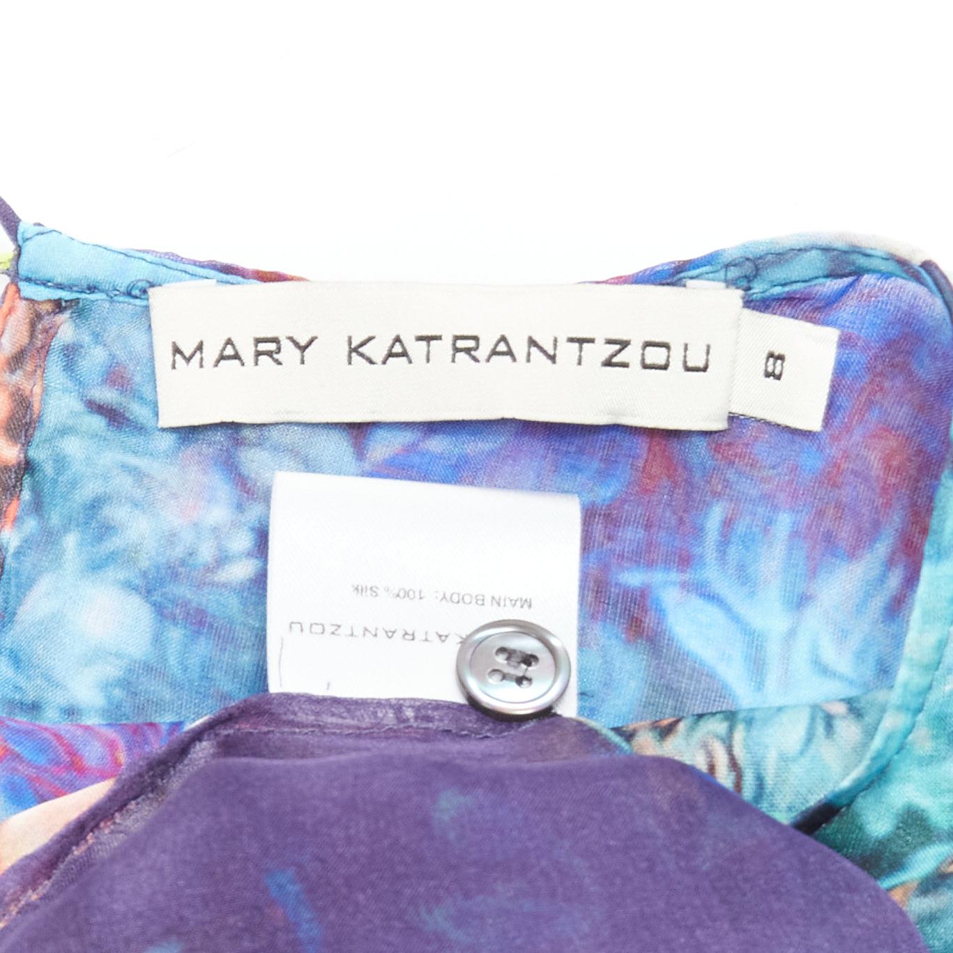 MARY KATRANTZOU 100% silk colourful aquatic print high low sheer top UK8 S For Sale 6