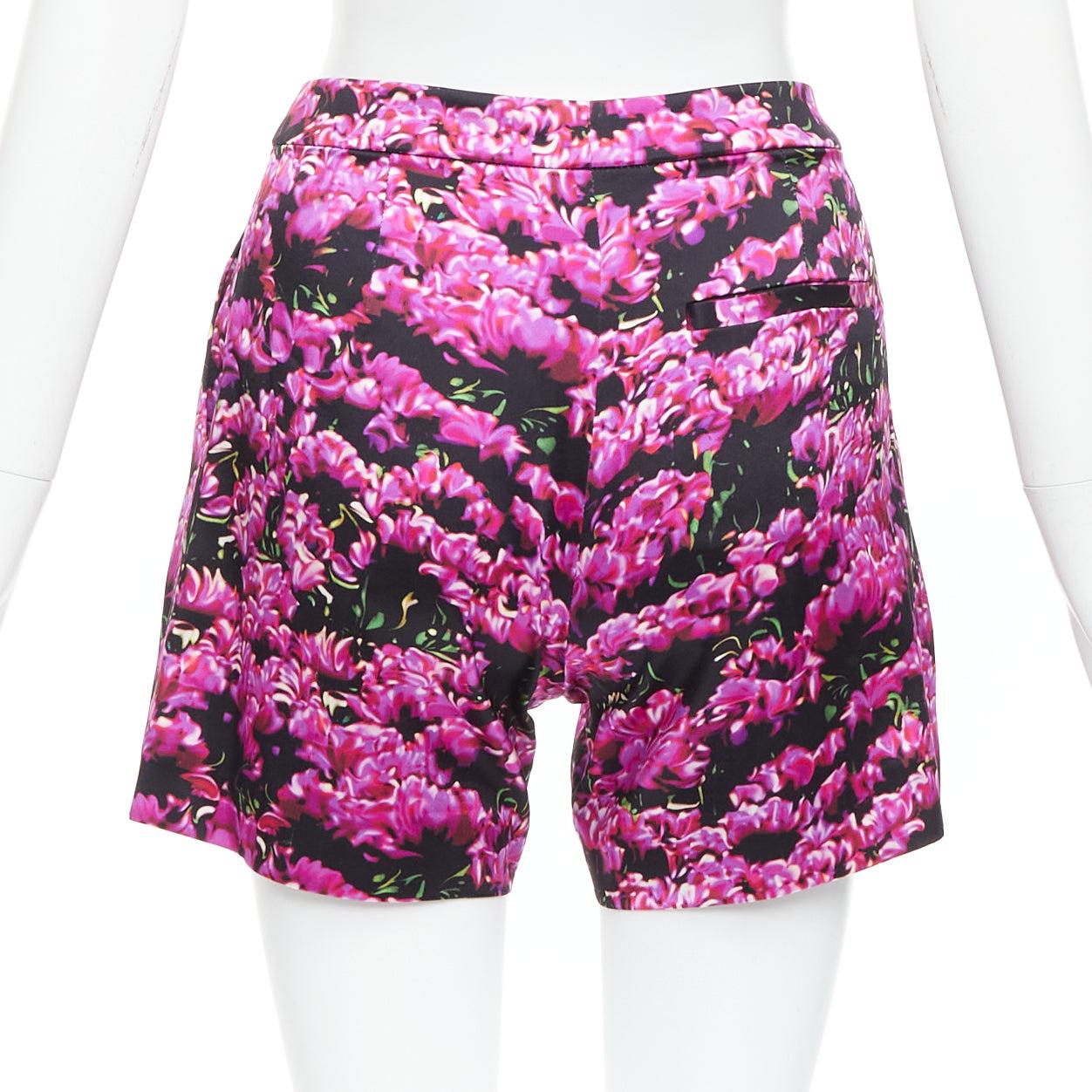 Short taille hauteARY KATRANTZOU 100 % soie imprimé floral photographique GB6 XS en vente 1