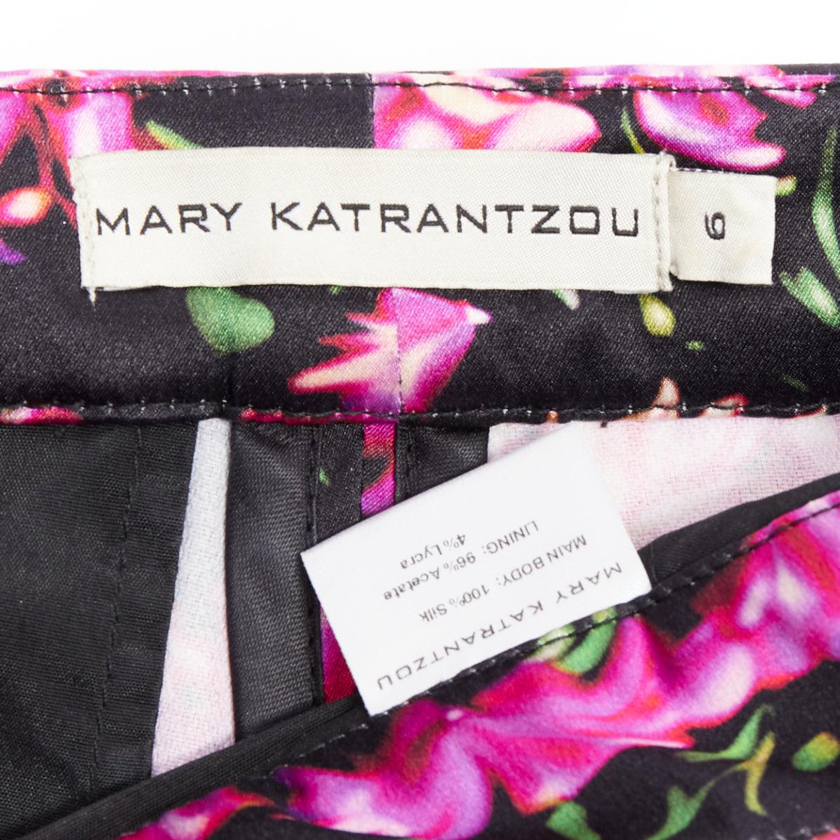Short taille hauteARY KATRANTZOU 100 % soie imprimé floral photographique GB6 XS en vente 4