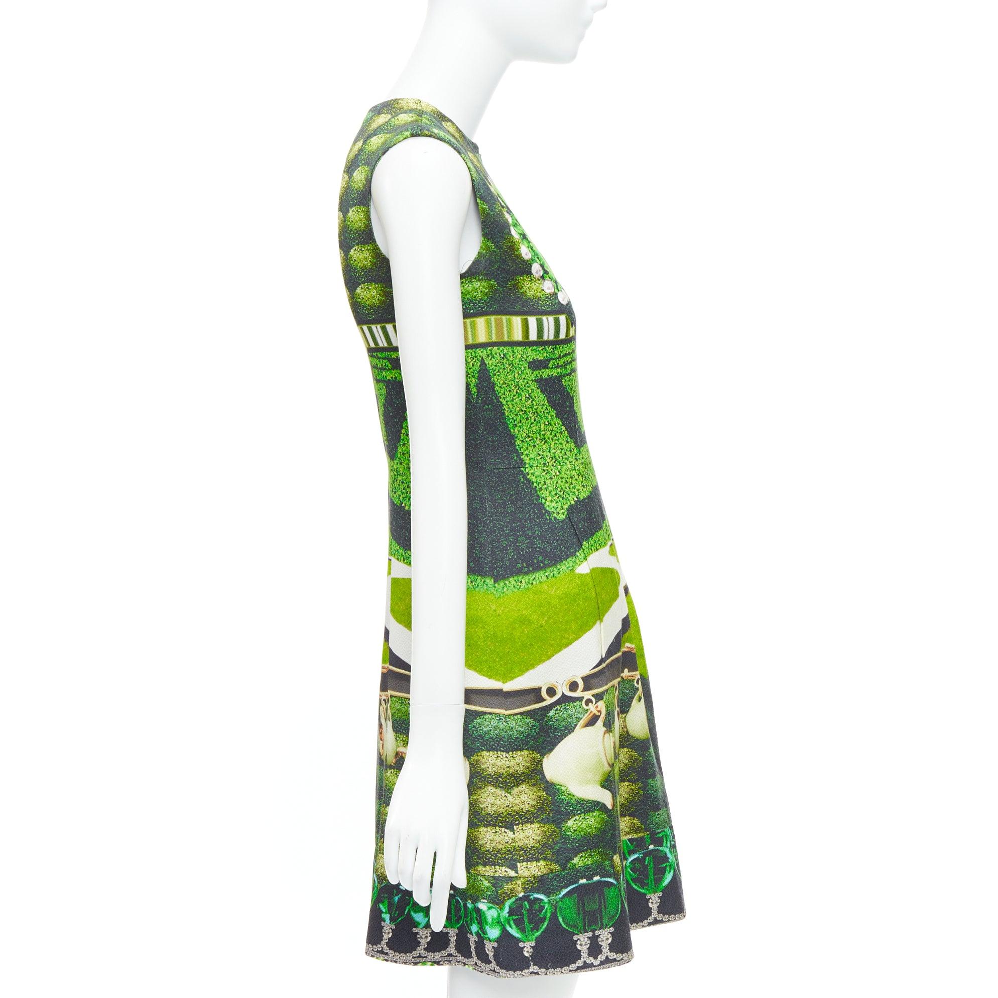Women's MARY KATRANTZOU 2012 Runway green heart garden party print shift dress UK10 M For Sale