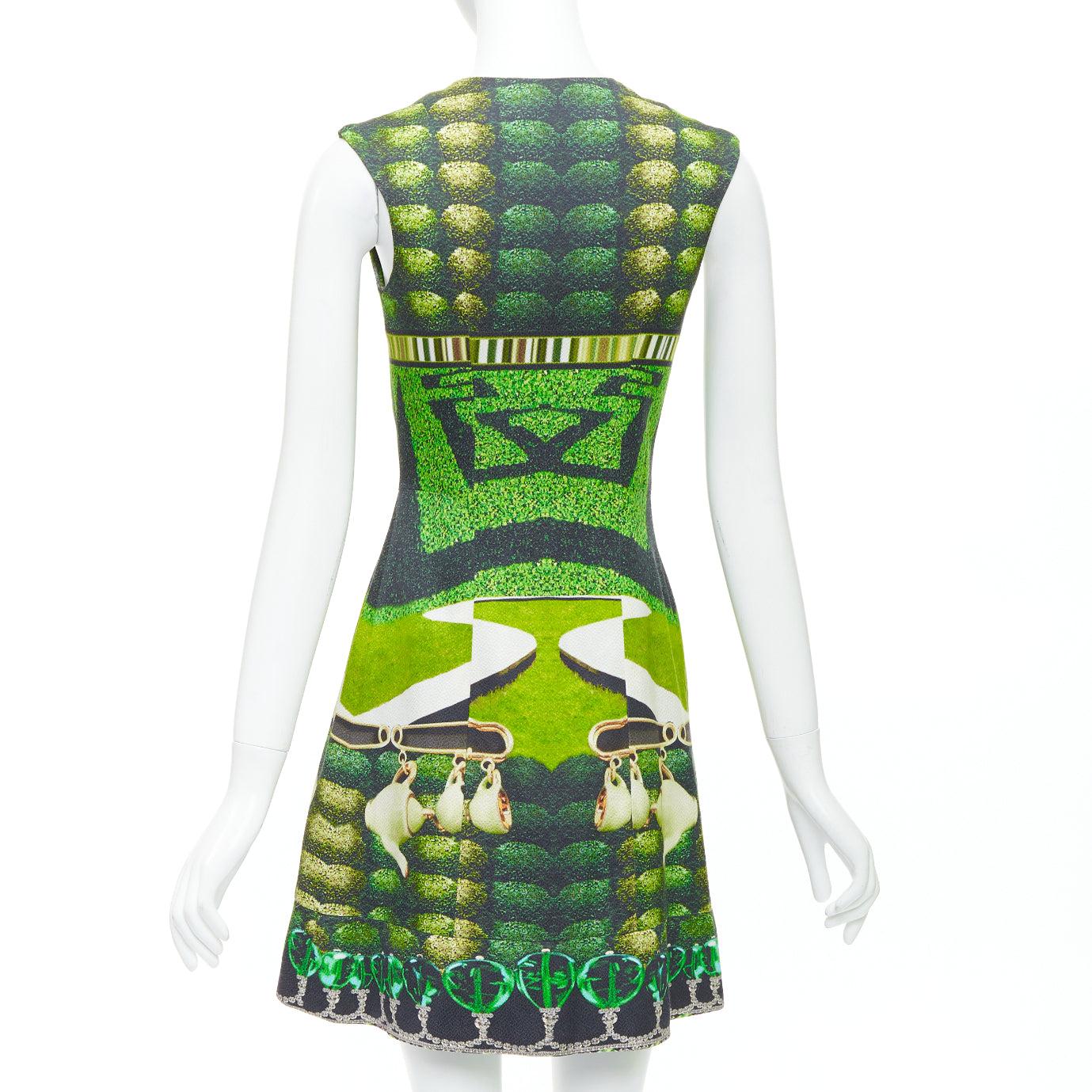 MARY KATRANTZOU 2012 Runway green heart garden party print shift dress UK10 M For Sale 1