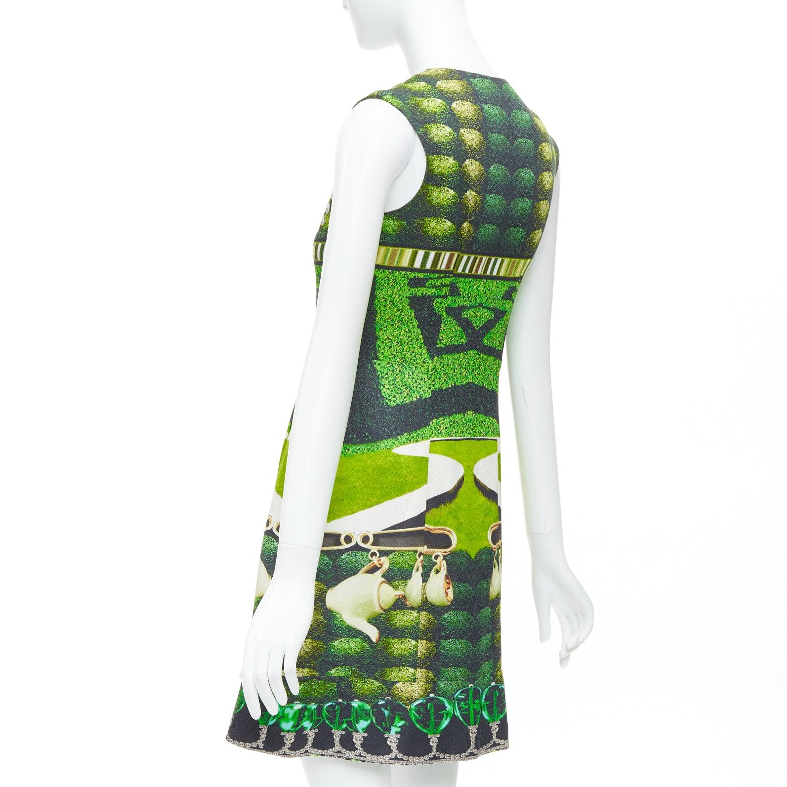 MARY KATRANTZOU 2012 Runway green heart garden party print shift dress UK10 M For Sale 2