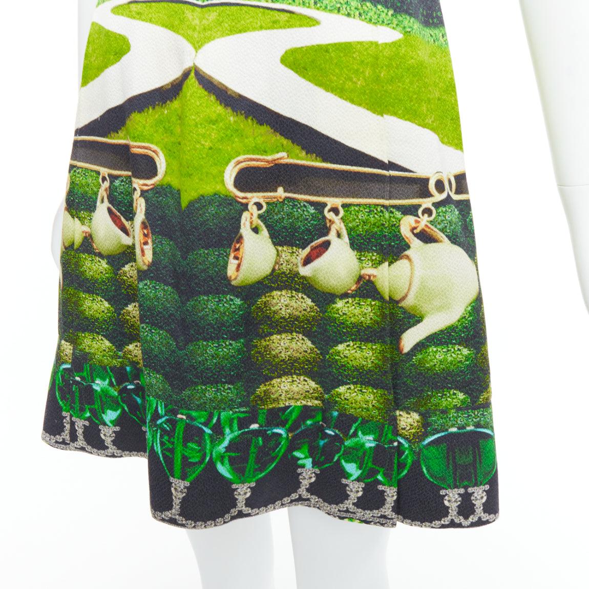 MARY KATRANTZOU 2012 Runway green heart garden party print shift dress UK10 M For Sale 3