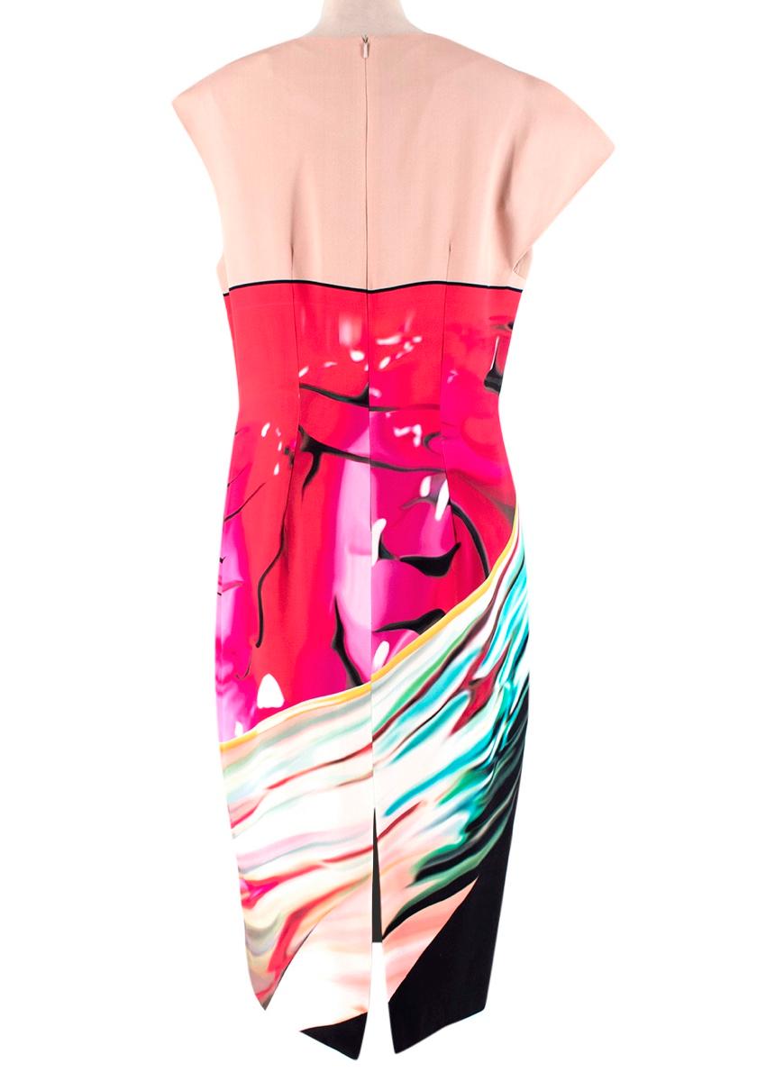 Mary Katrantzou Abstract Print Silk Asymmetrical Shoulder Dress - Size US 10 For Sale 3