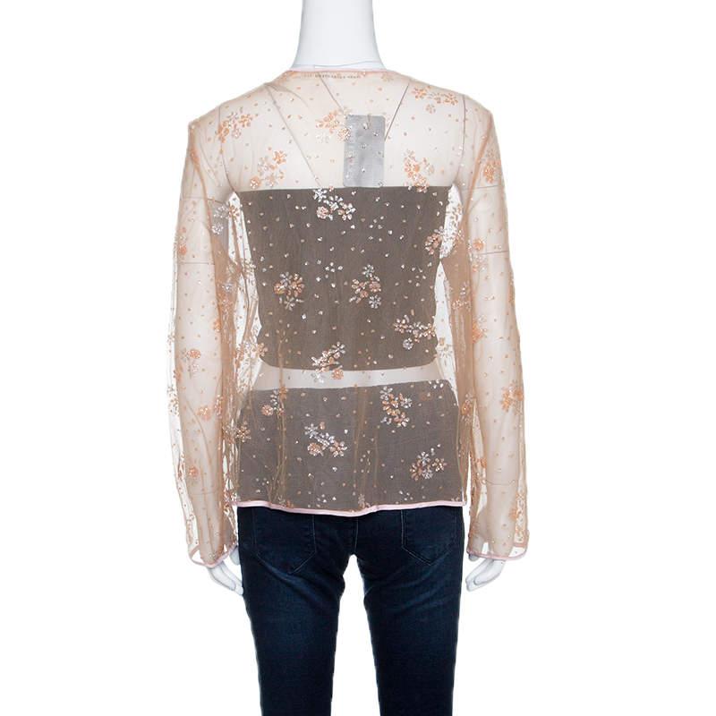 Mary Katrantzou Beige Floral Glitter Embellished Tulle Jacket M In Good Condition For Sale In Dubai, Al Qouz 2