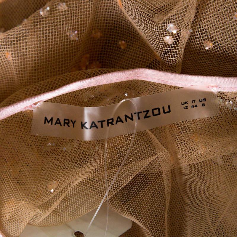 Mary Katrantzou Beige Floral Glitter Embellished Tulle Jacket M For Sale 1