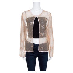 Mary Katrantzou Beige Floral Glitter Embellished Tulle Jacket M