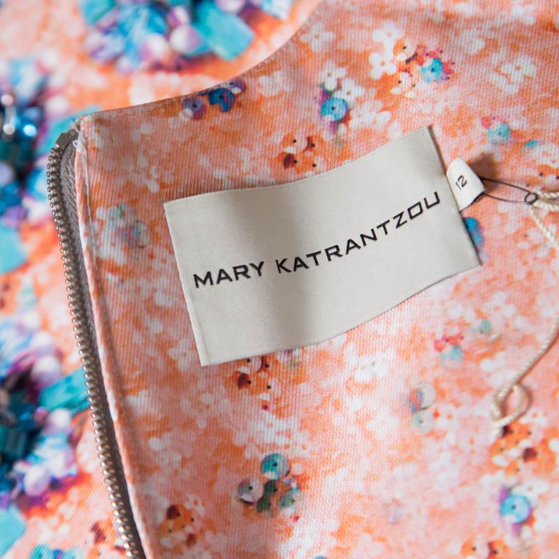 Beige Mary Katrantzou Bejeweled Bow Print Embellished Silverfloss Crop Top M