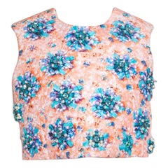 Mary Katrantzou Bejeweled Bow Print Embellished Silverfloss Crop Top M