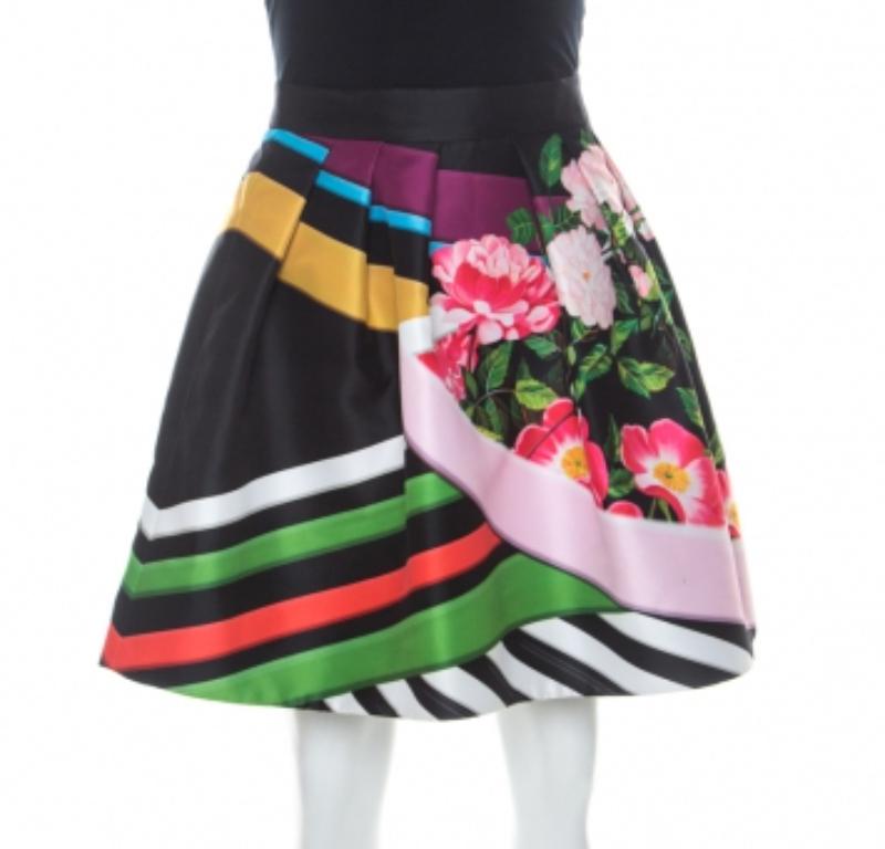 Nero Mary Katrantzou - Gonna corta Algernon con stampa floreale e a righe in Black - S in vendita